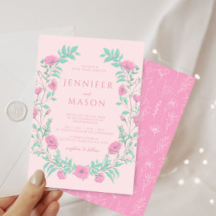 Pastellrosa aquamarin-grüne böhmische Hochzeit Einladung