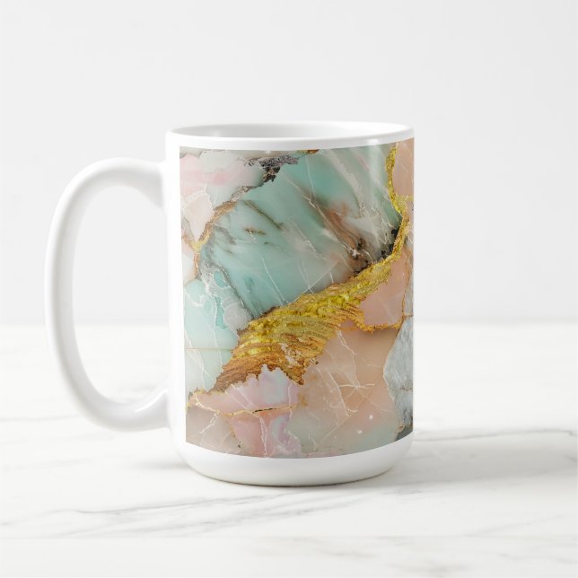 Pastellrosa, Aquamarin, weißer Marmor Kaffeetasse (Links)