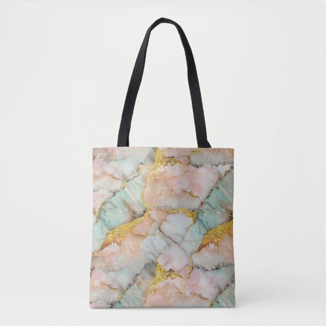 Pastellrosa, Aquamarin, weißer Marmor Tasche (Vorderseite)