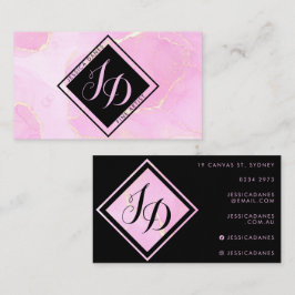 Pastellrosa Aquarellfarbe Schwarzer Diamant Monogr Visitenkarte
