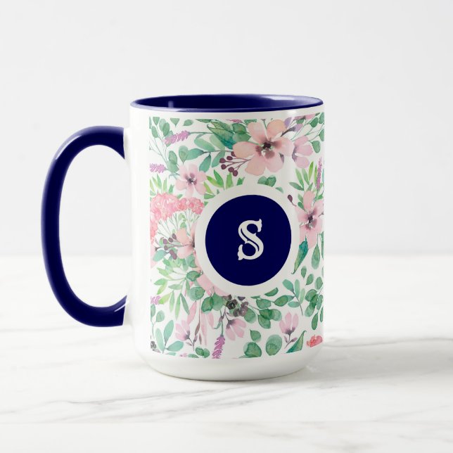 Pastellrosa Aquarellfarben Blume Pattern Tasse (Links)
