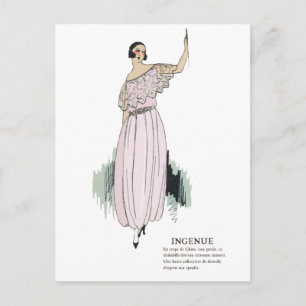 Pastellrosa Art Deco Modeillustration aus den 1920 Postkarte