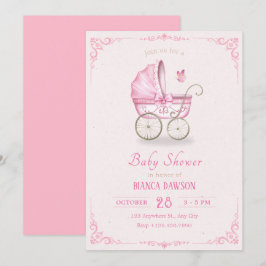 Pastellrosa Babybettrollendusche Einladung