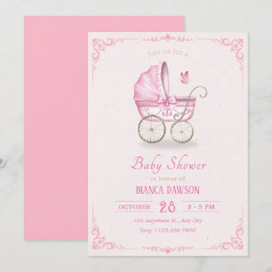 Pastellrosa Babybettrollendusche Einladung