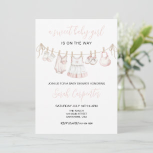 Pastellrosa Babykleidung Mädchen Babyparty Einladung
