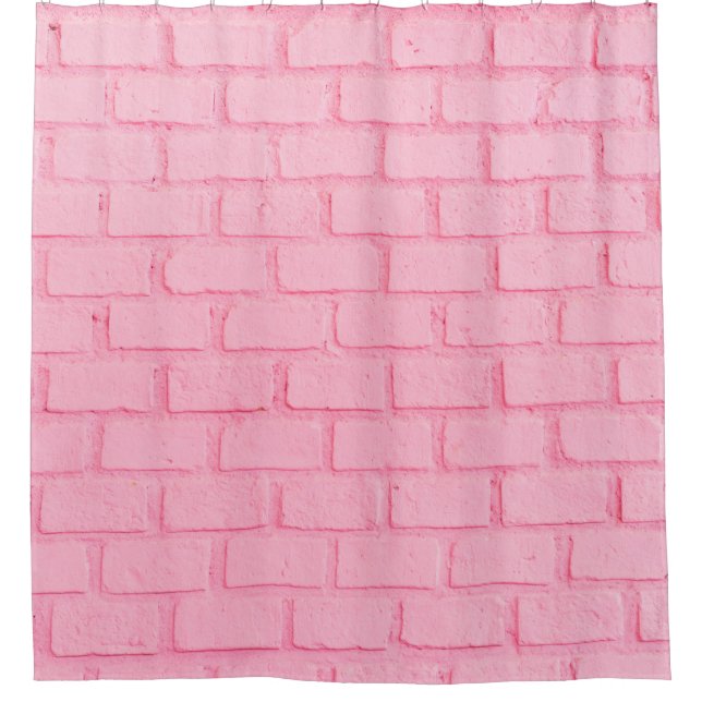 Pastellrosa Backsteinstruktur. rosa Duschvorhang (Vorderseite)