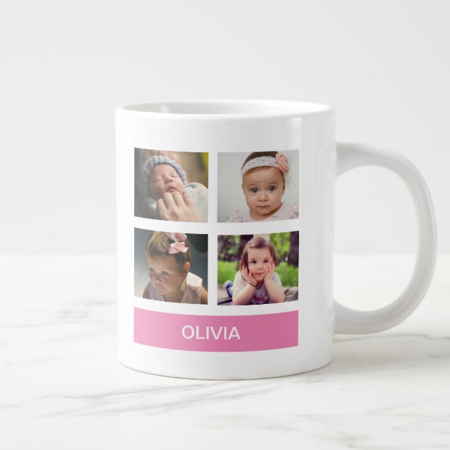 Pastellrosa Benutzerdefiniertes Foto - Personalisi Jumbo-Tasse (Rechts)