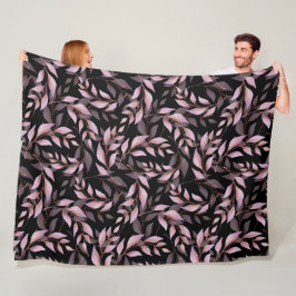 Pastellrosa Blätter auf Schwarz Fleecedecke