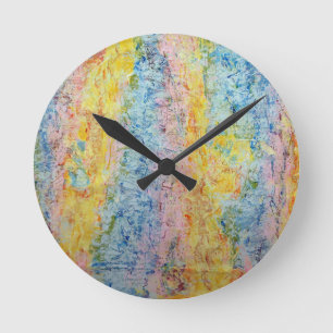Pastellrosa Blau gelb Textil Modernste Abstrakt Runde Wanduhr