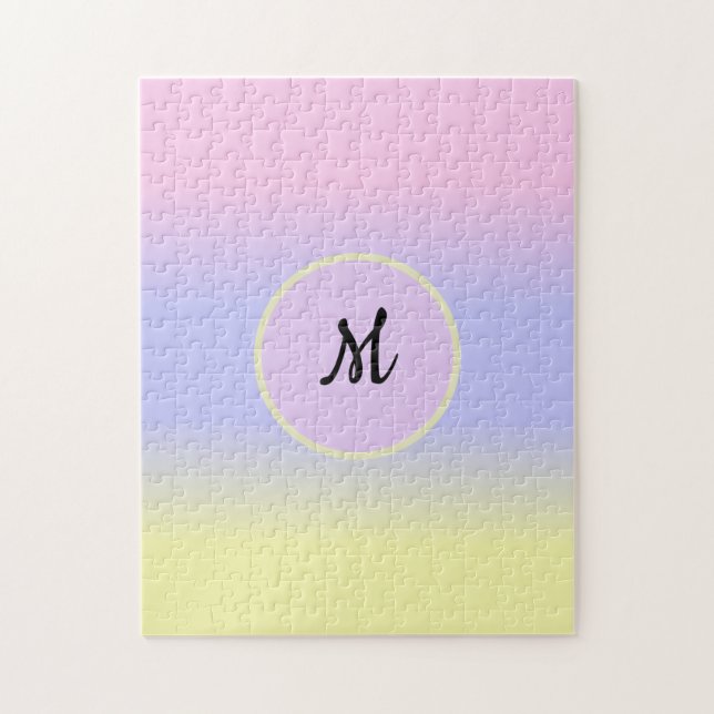 Pastellrosa, Blau und Gelb mit Monogramm (Vertikal)