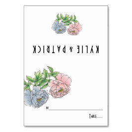 Pastellrosa, blaue florale Hochzeitskarte Tischnummer