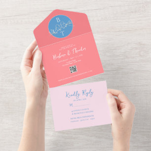 Pastellrosa blaue Hochzeit in einer Einladung