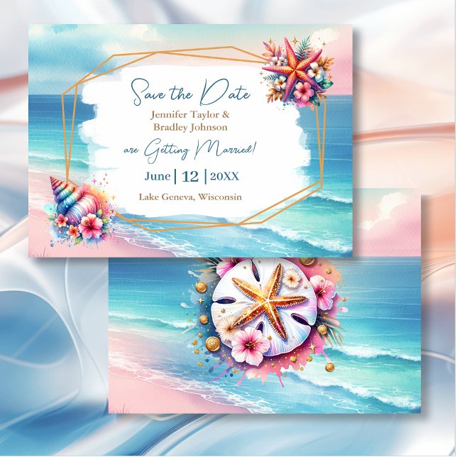 Pastellrosa blaue Ozeanansicht Hochzeit speichern  Einladung (Von Creator hochgeladen)