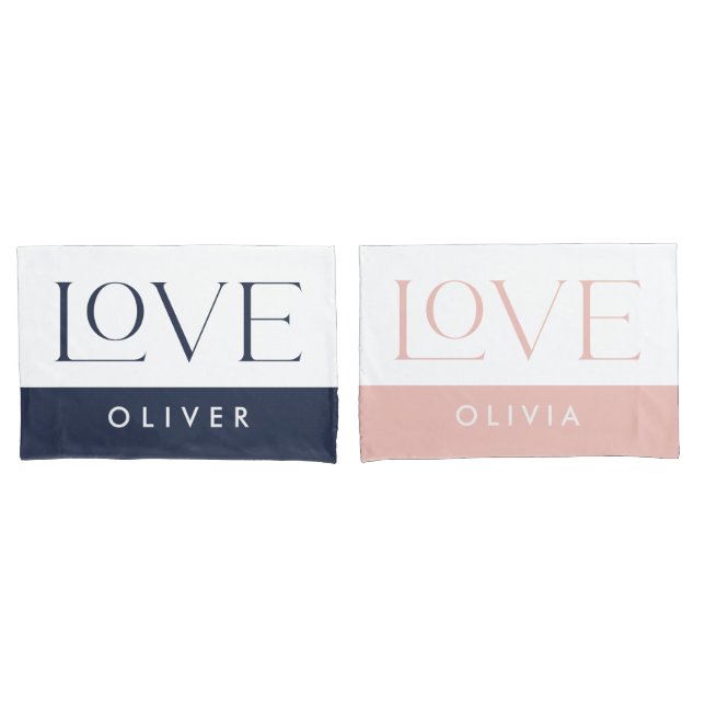 Pastellrosa-blaue Serif-Liebe-Typografie Kissenbezug (Vorderseite-Set)