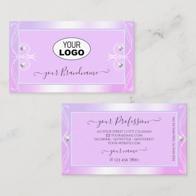 Pastellrosa Blaue Sparkle-Diamanten Logo Verziert  Visitenkarte (Vorne/Hinten)