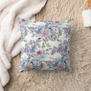 Pastellrosa Blaue violette Blumen Weiß Kissen