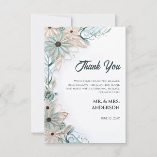 Pastellrosa blaues Blumenpapier Dankeskarte