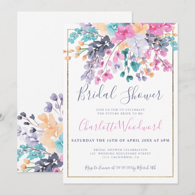 Pastellrosa blühendes Brautparty Einladung (Vorne/Hinten)