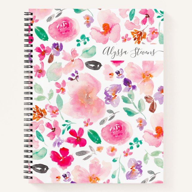 Pastellrosa Blume Blumenmuster Notizbuch (Vorderseite)