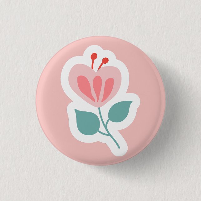 Pastellrosa Blume Blütenblatt mit Stamm Button (Vorderseite)