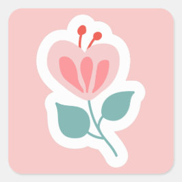 Pastellrosa Blume Blütenblatt mit Stamm Quadratischer Aufkleber