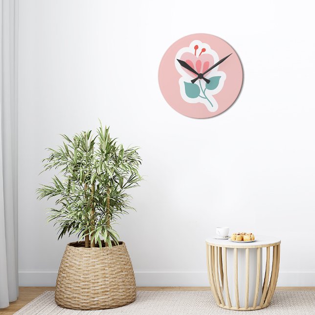 Pastellrosa Blume Blütenblatt mit Stamm Runde Wanduhr (Von Creator hochgeladen)