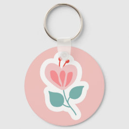 Pastellrosa Blume Blütenblatt mit Stamm Schlüsselanhänger