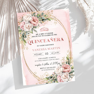 Pastellrosa Blumen Grün 15. Geburtstagseinladung Einladung