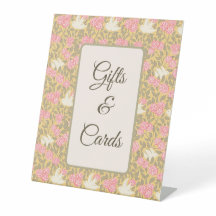Pastellrosa Blumen Tauben Muster Tischschild