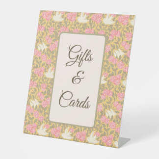 Pastellrosa Blumen Tauben Muster Tischschild Sockelschild