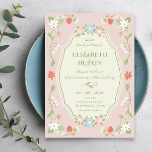 Pastellrosa Blumenhochzeit Einladung