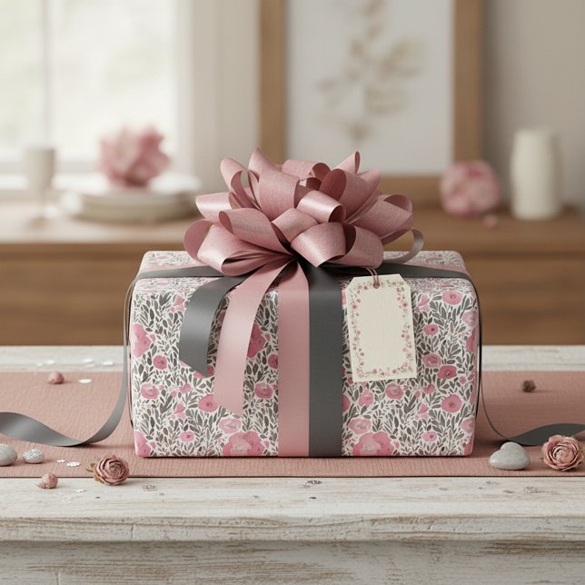 Pastellrosa Blumenmuster Geschenkpapier (Von Creator hochgeladen)