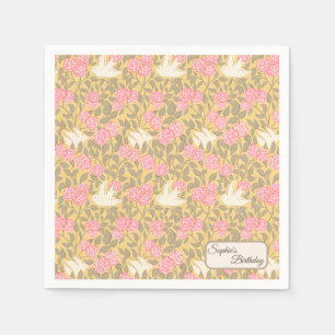 Pastellrosa Blumenmuster mit Tauben Serviette
