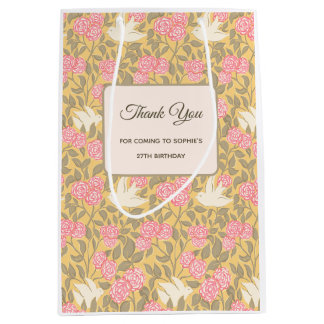 Pastellrosa Blumenmuster-Täubchen-Geschenk- und Ge Mittlere Geschenktüte