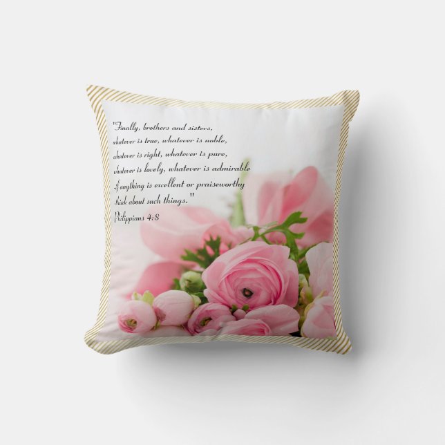 Pastellrosa-Blumenstrauß des Blumen-Bibel-Verses Kissen (Vorderseite)