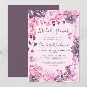 Pastellrosa Blumenwasser-Brautparty lila Einladung