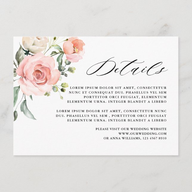 Pastellrosa Blush Rose Blumenzwiebeldetails Begleitkarte (Vorderseite)