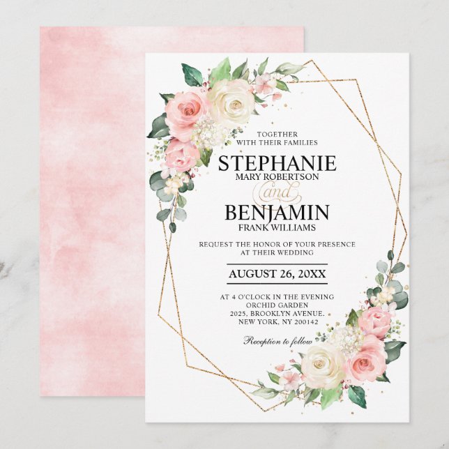 Pastellrosa Blush Rose Geometrische Hochzeit der B Einladung (Vorne/Hinten)