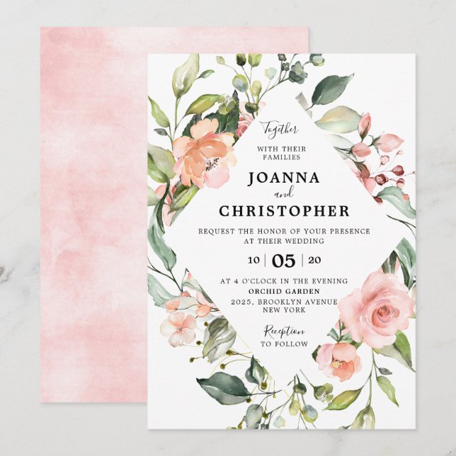 Pastellrosa Blush Rose Geometrische Hochzeit der B Einladung (Vorne/Hinten)