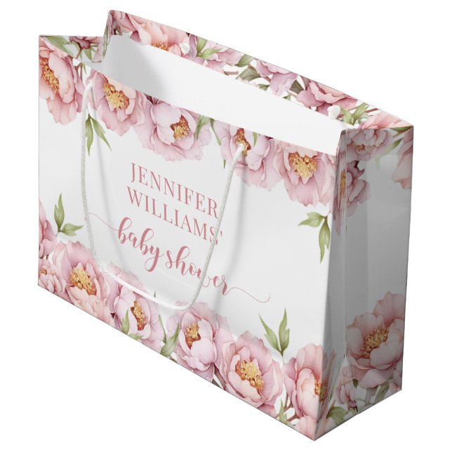 Pastellrosa Blütenbaby Duschgeschenke Große Geschenktüte (Vorderseite Schrägansicht)