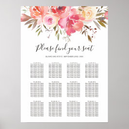 Pastellrosa Blütenhochzeit 12 Tafelübersicht Poster