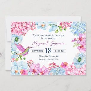 Pastellrosa Blütenzweig mit Vogelhochzeit Einladung