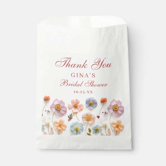 Pastellrosa Bohemische Wildblume Brautparty Geschenktütchen (Vorderseite)