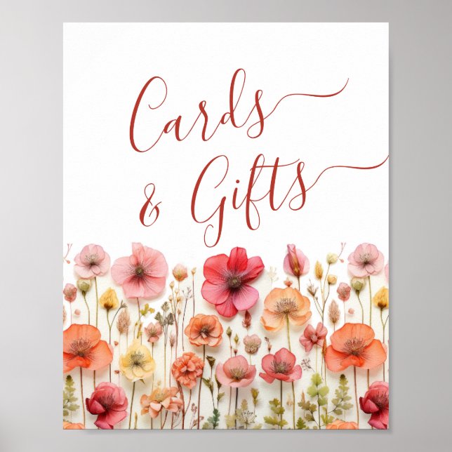 Pastellrosa Bohemische Wildblumen Karten und Gesch Poster (Vorne)