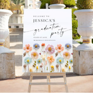Pastellrosa Boho Wildblumen Abschlussfeier Poster
