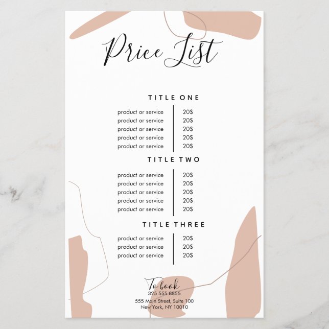Pastellrosa Business Price List Design Flyer (Vorne)