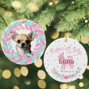 Pastellrosa Chihuahua Personalisiertes Weihnacht Keramik Ornament