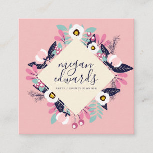 Pastellrosa Creme Drehbuch Boho Blumendarstellung Quadratische Visitenkarte