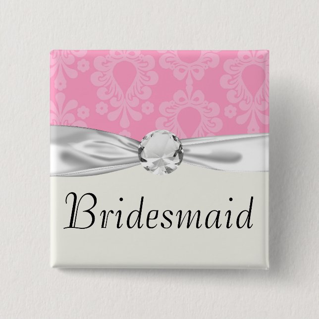 Pastellrosa-Damastmuster Button (Vorderseite)