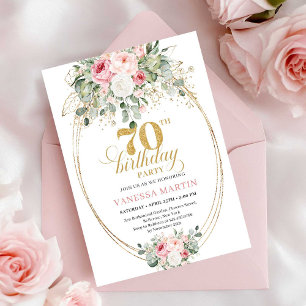 Pastellrosa druckbare 70. Geburtstagseinladung Einladung